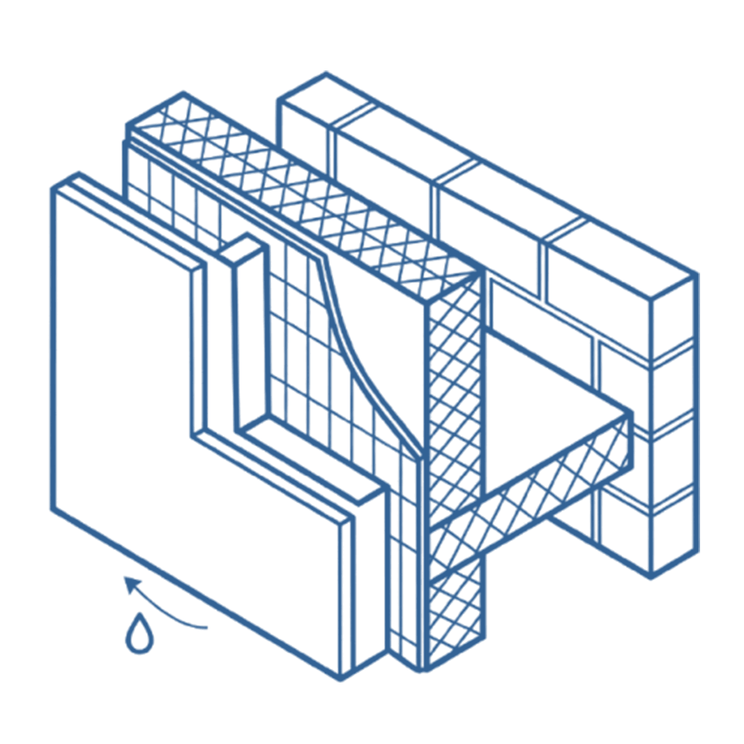 Icono de fachadas e impermeabilización para obra nueva y rehabilitación